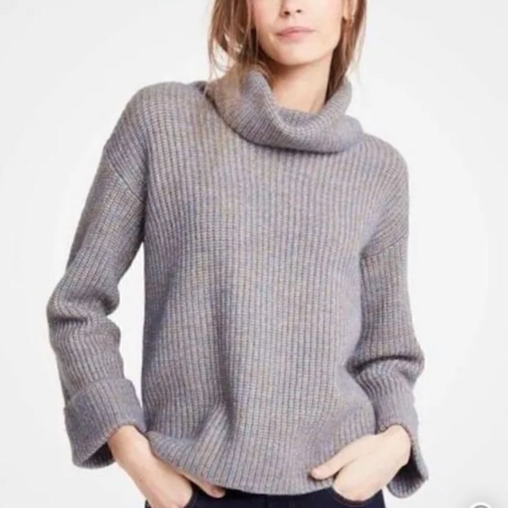 Ann Taylor Brown Blue Marled Knit Chunky Turtleneck Pullover Sweater